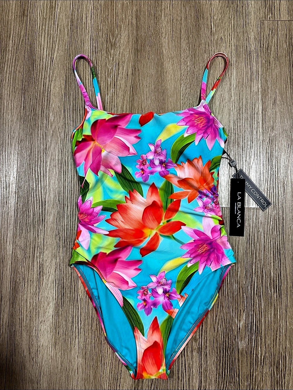 La Blanca Tommy Control One Piece Floral Swimsuit Blue & Pink Size 10